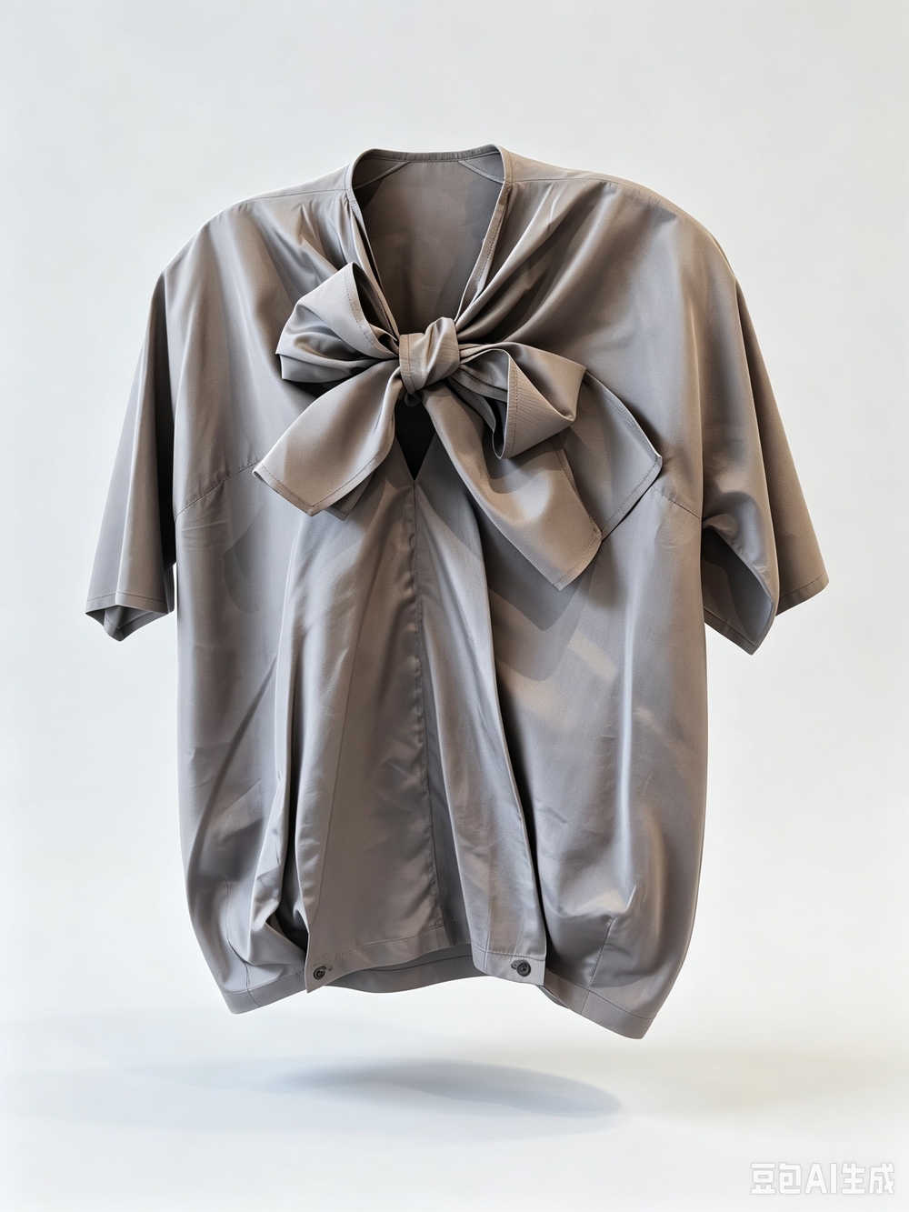 Dries Van Noten  Taupe Short-Sleeve Bow-Front Blouse
